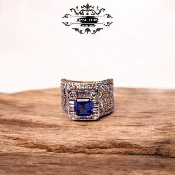 Silver Ring in Blue Onyx and Cubic Zircons