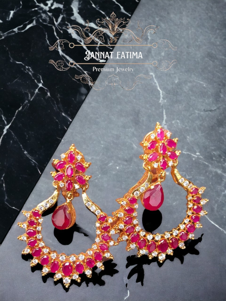 Exquisite Silver Chand baali Earrings, Enhanced with Stunning touch of Red Ruby! 💖