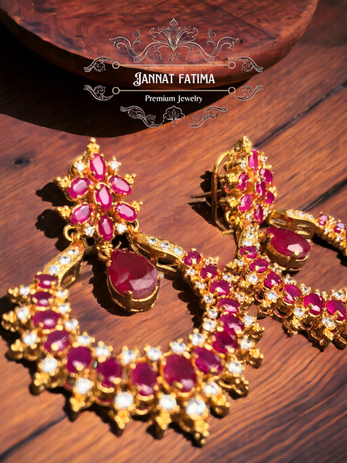 Exquisite Silver Chand baali Earrings, Enhanced with Stunning touch of Red Ruby! 💖