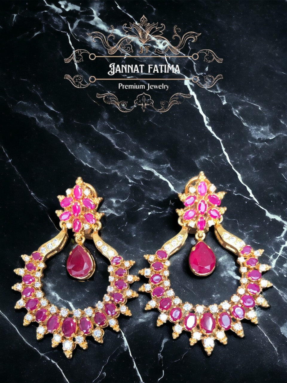 Exquisite Silver Chand baali Earrings, Enhanced with Stunning touch of Red Ruby! 💖