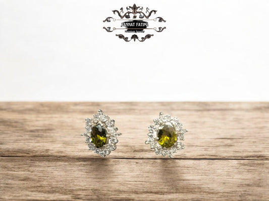 Green Oval Cubic Zirconia Stud Earrings