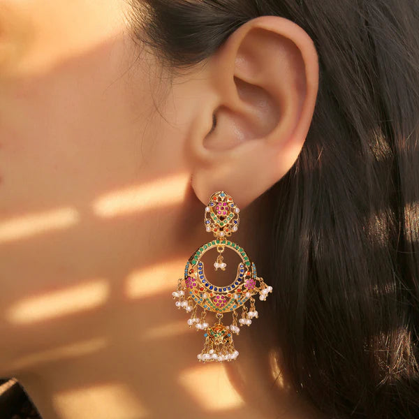 Silver Earings with Gold plated  sparkling Noratan.